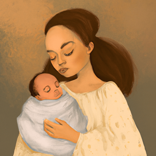 אמא מחזיקה את תינוקה שזה עתה נולד, עם הבעה מהורהרת על פניה