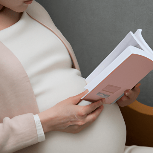 אישה בהריון קוראת ספר על הכנה ללידה